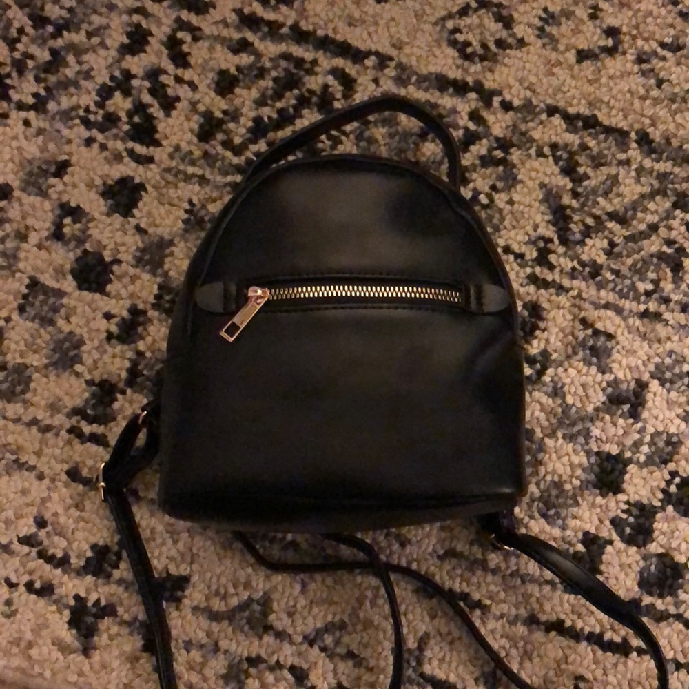 Black Faux Leather Mini Backpack Purse